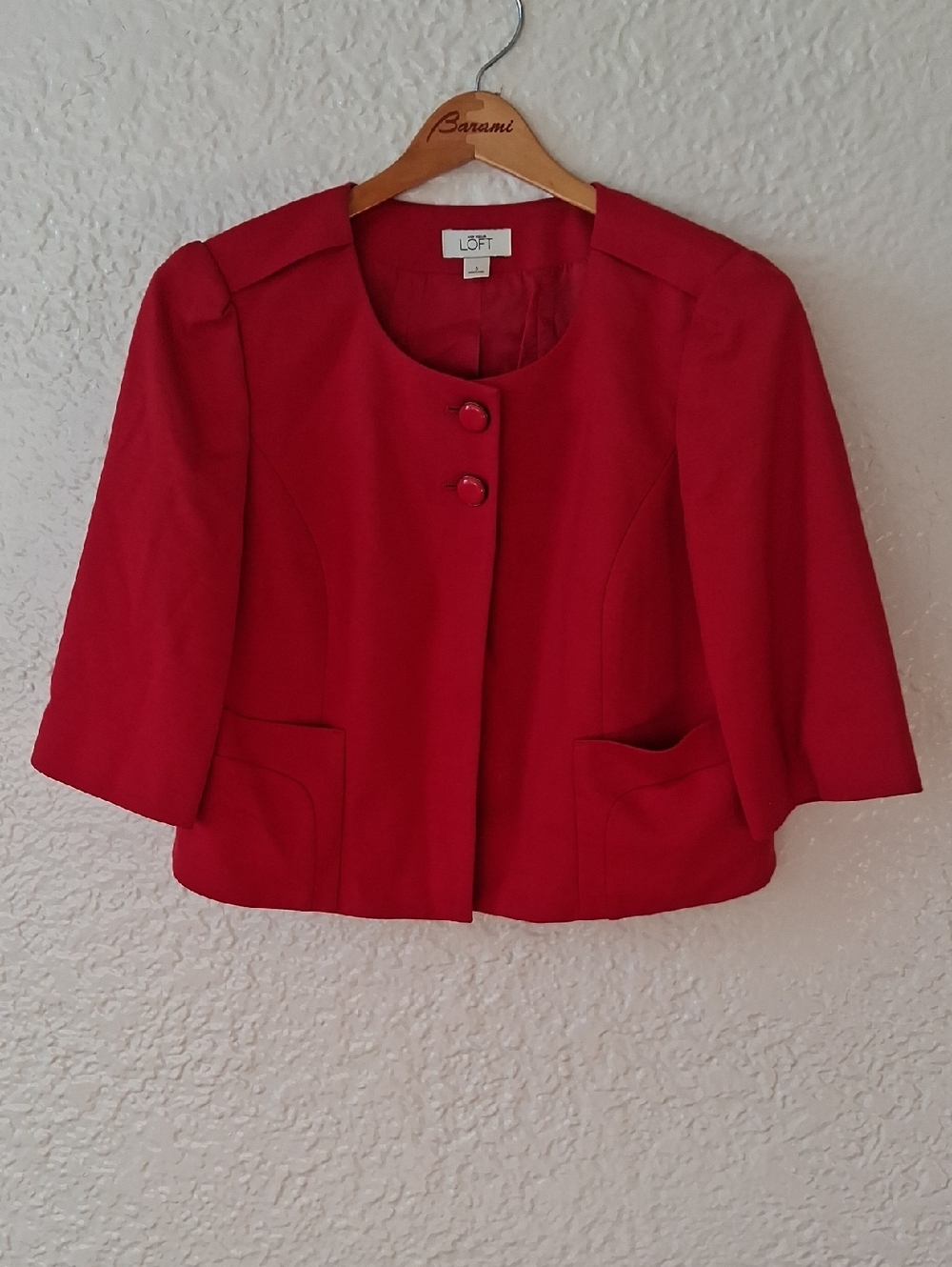 LOFT Red Cropped Round-Neck Blazer